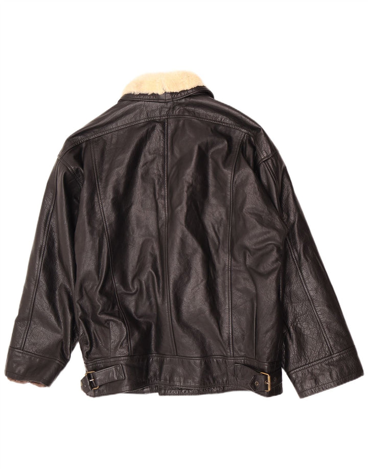 Vintage Mens Leather Jacket IT 50 Medium Black Colourblock