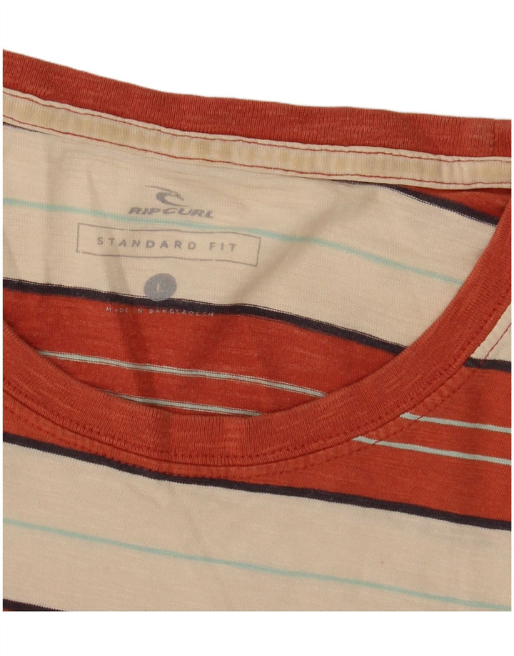 Rip Curl Mens Standard Fit T-Shirt Top Large Orange Striped