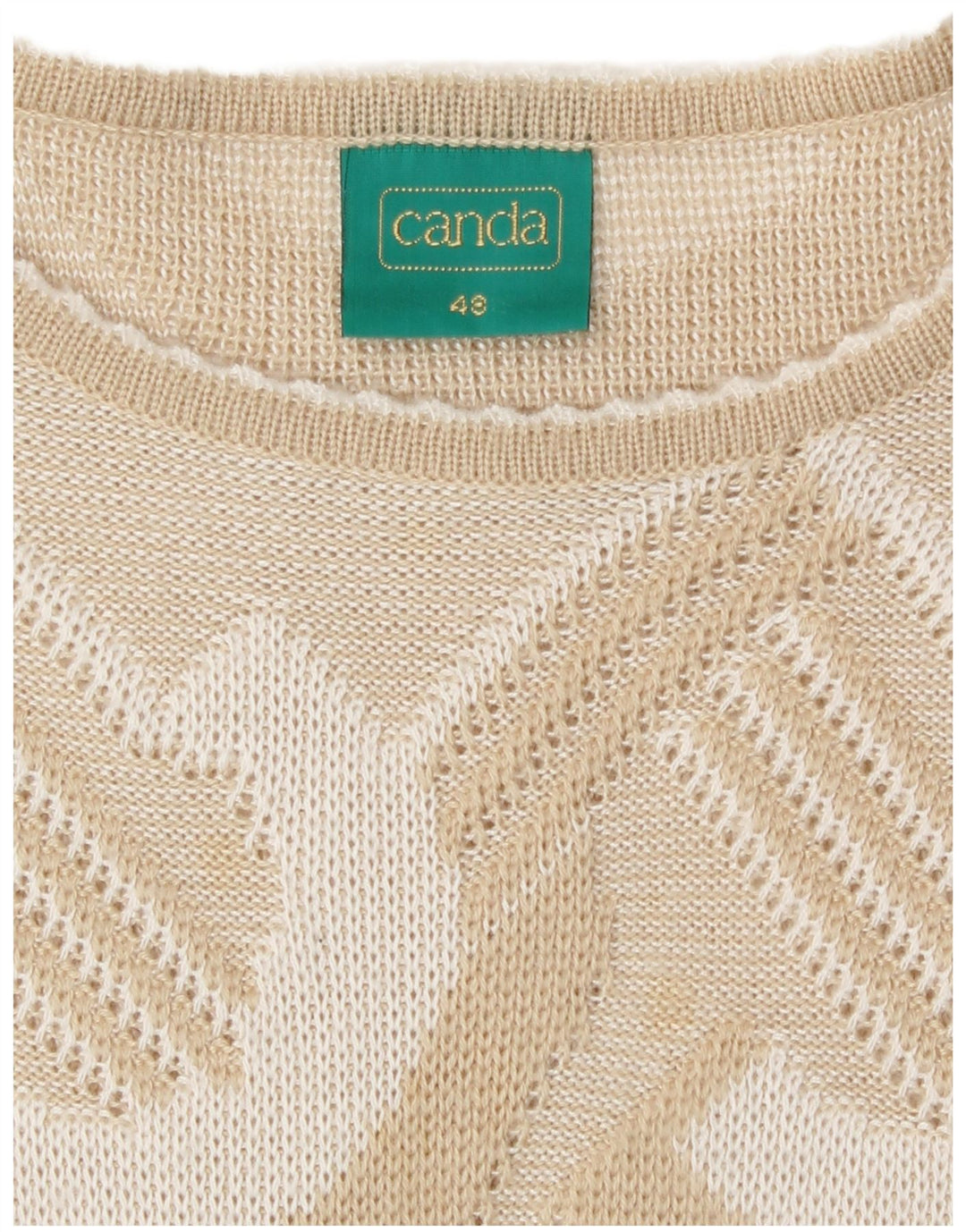 Canda Womens Boat Neck Jumper Sweater IT 48 XL Beige Geometric Acrylic