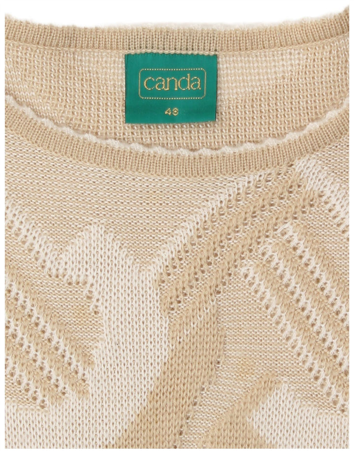 Canda Womens Boat Neck Jumper Sweater IT 48 XL Beige Geometric Acrylic