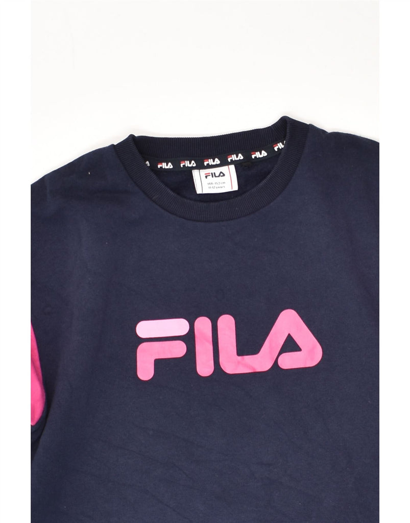 FILA Girls Long Sleeve Jumper Dress 11-12 Years Navy Blue Colourblock | Vintage Fila | Thrift | Second-Hand Fila | Used Clothing | Messina Hembry 