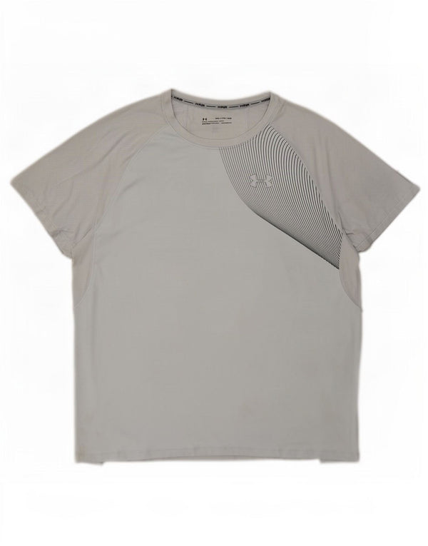 Under Armour Mens Heat Gear Graphic T-Shirt Top 2XL Grey Pinstripe