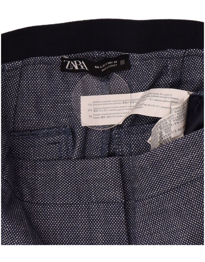 Zara Womens Slim Suit Trousers Small W26 L27 Navy Blue Geometric Polyester