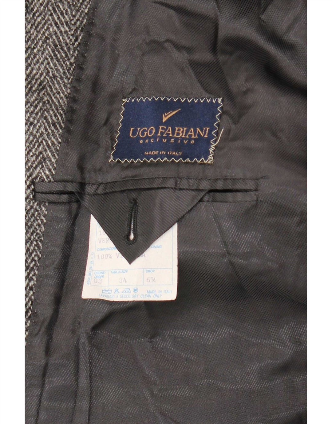 Vintage Mens Overcoat IT 54 2XL Grey Herringbone Virgin Wool
