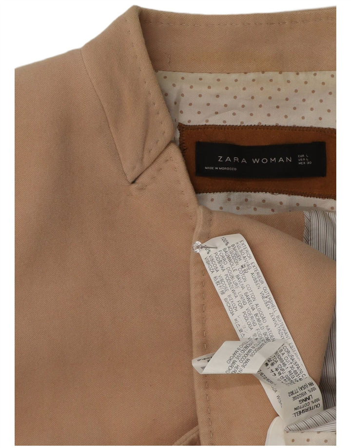 Zara Womens 1 Button Blazer Jacket UK 14 Large Beige Cotton