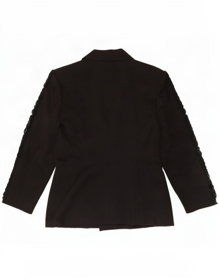 Vintage Womens Double Breasted Blazer Jacket UK 12 Medium Black Paisley