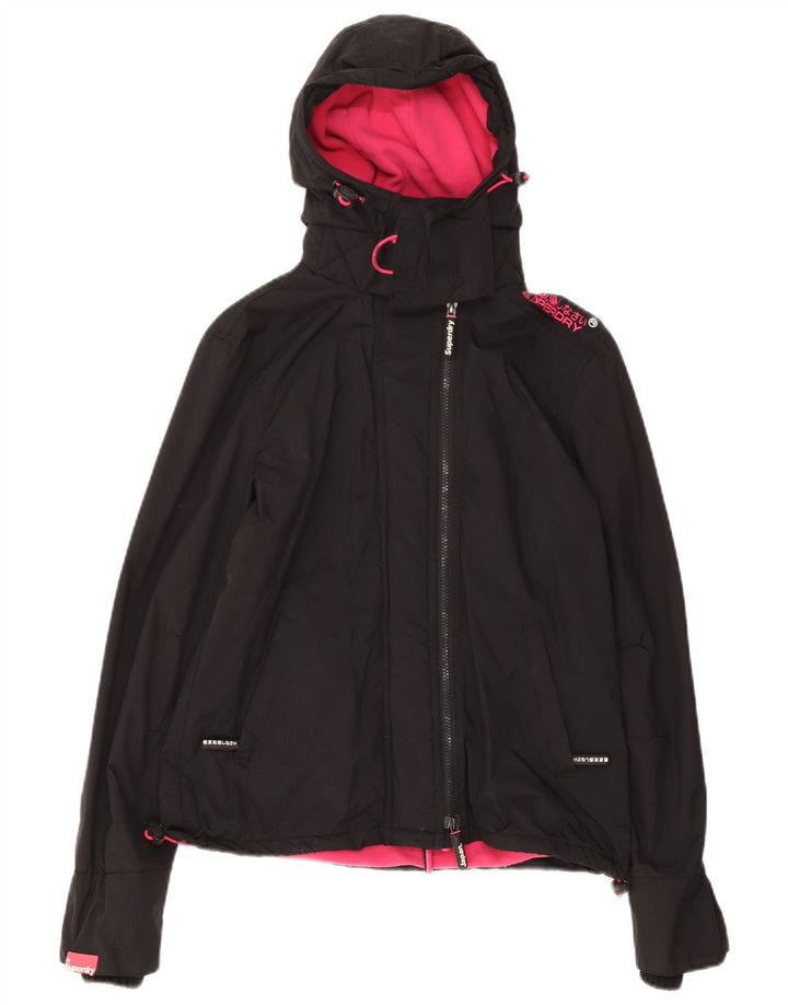 Superdry Womens Hooded Windbreaker Jacket UK 14 Medium Black Nylon