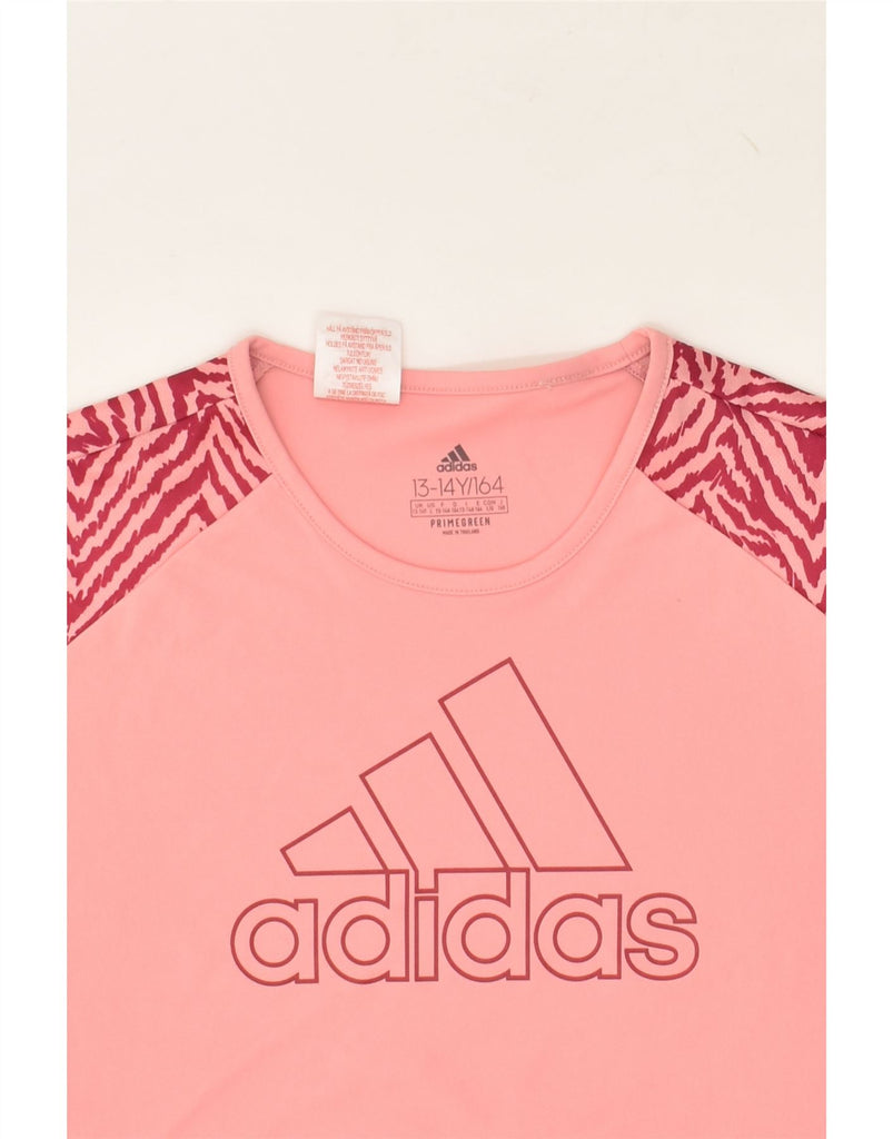 ADIDAS Girls Crop Graphic T-Shirt Top 13-14 Years Pink Colourblock | Vintage Adidas | Thrift | Second-Hand Adidas | Used Clothing | Messina Hembry 