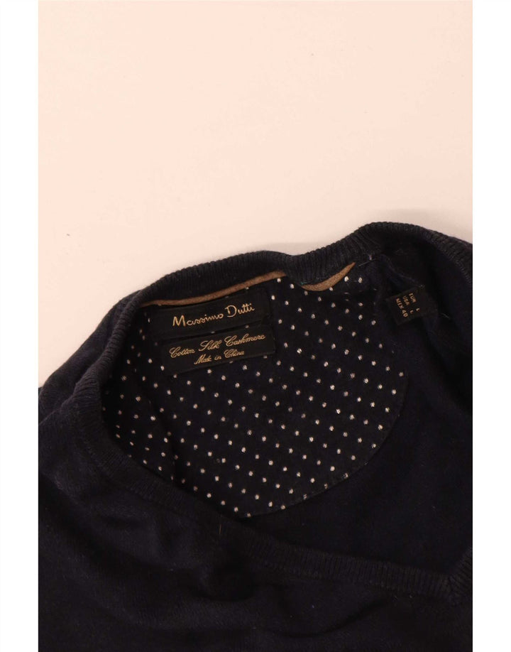 Massimo Dutti Mens V-Neck Jumper Sweater Large Navy Blue Cotton