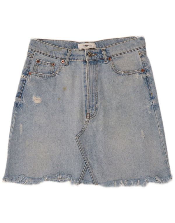 Zara Womens Distressed Mini Denim Skirt Medium W28 Blue Cotton