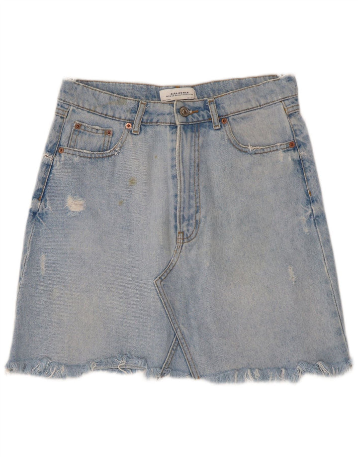 Zara Womens Distressed Mini Denim Skirt Medium W28 Blue Cotton