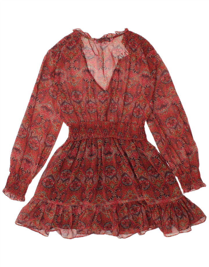 ZARA Womens See Through Long Sleeve Tunic Top UK 8 Small Red Floral