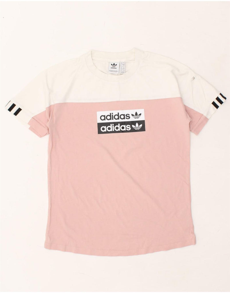 ADIDAS Womens Graphic T-Shirt Top UK 8 Small Pink Colourblock Cotton | Vintage Adidas | Thrift | Second-Hand Adidas | Used Clothing | Messina Hembry 
