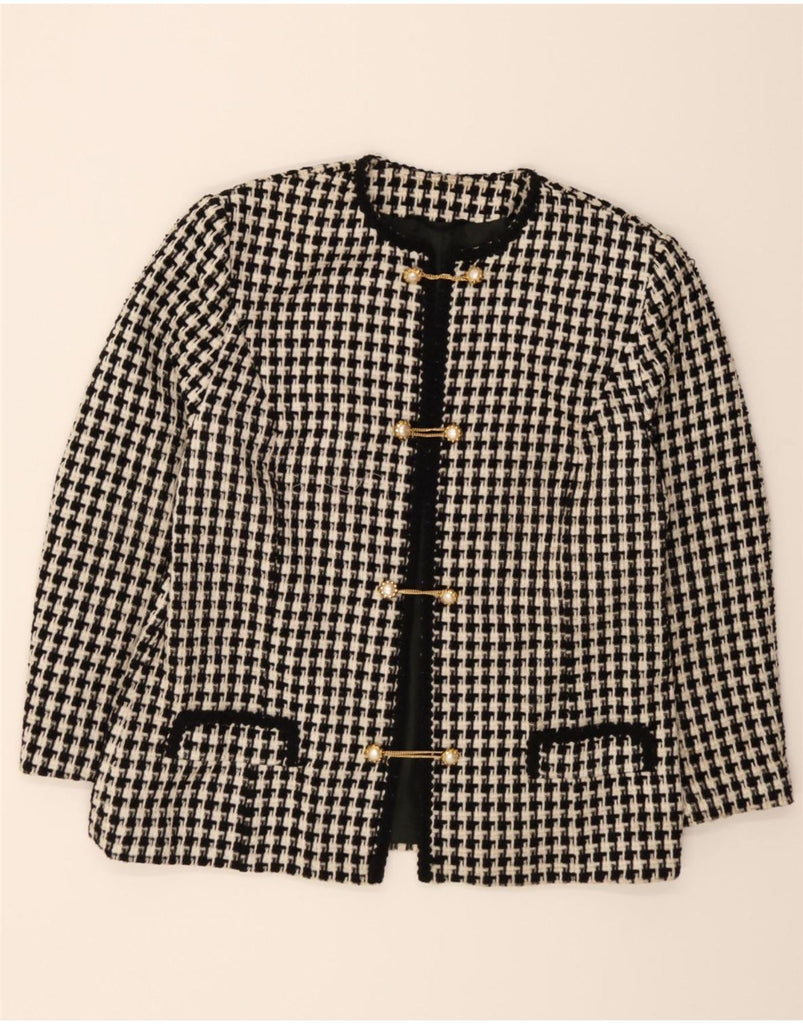 VINTAGE Womens 3/4 Sleeve Blazer Jacket UK 14 Medium Black Houndstooth Vintage Vintage and Second-Hand Vintage from Messina Hembry 