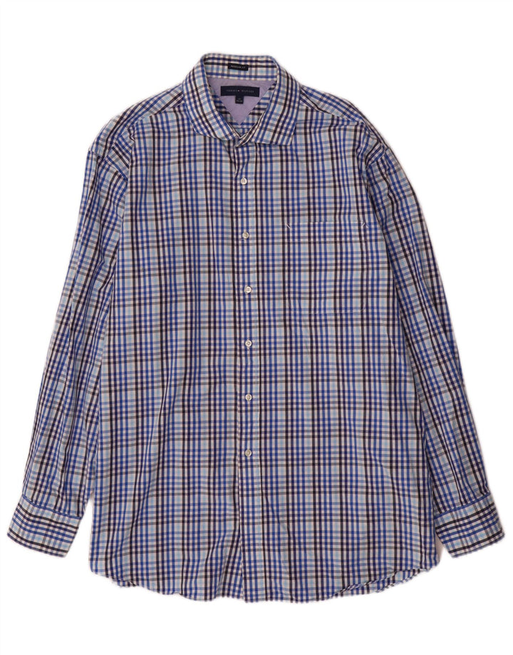 Tommy Hilfiger Mens Regular Fit Shirt Size 17 XL Blue Gingham Cotton