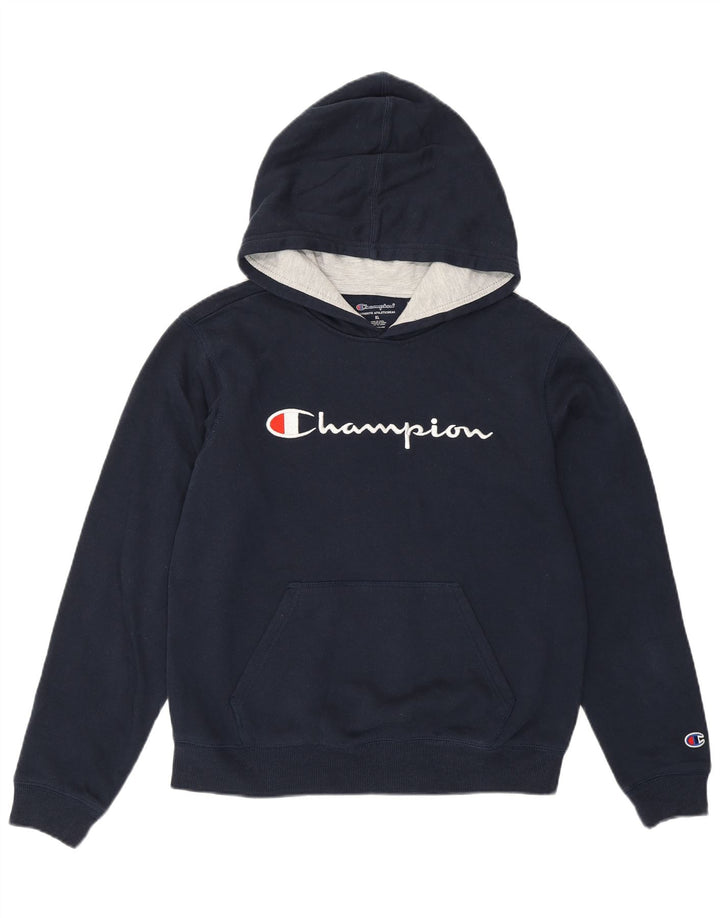 CHAMPION Womens Graphic Hoodie Jumper UK 18 XL Navy Blue Cotton