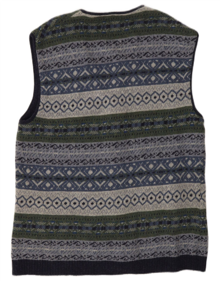 Vintage Mens Sleeveless Cardigan Sweater Large Multicoloured Fair Isle Wool