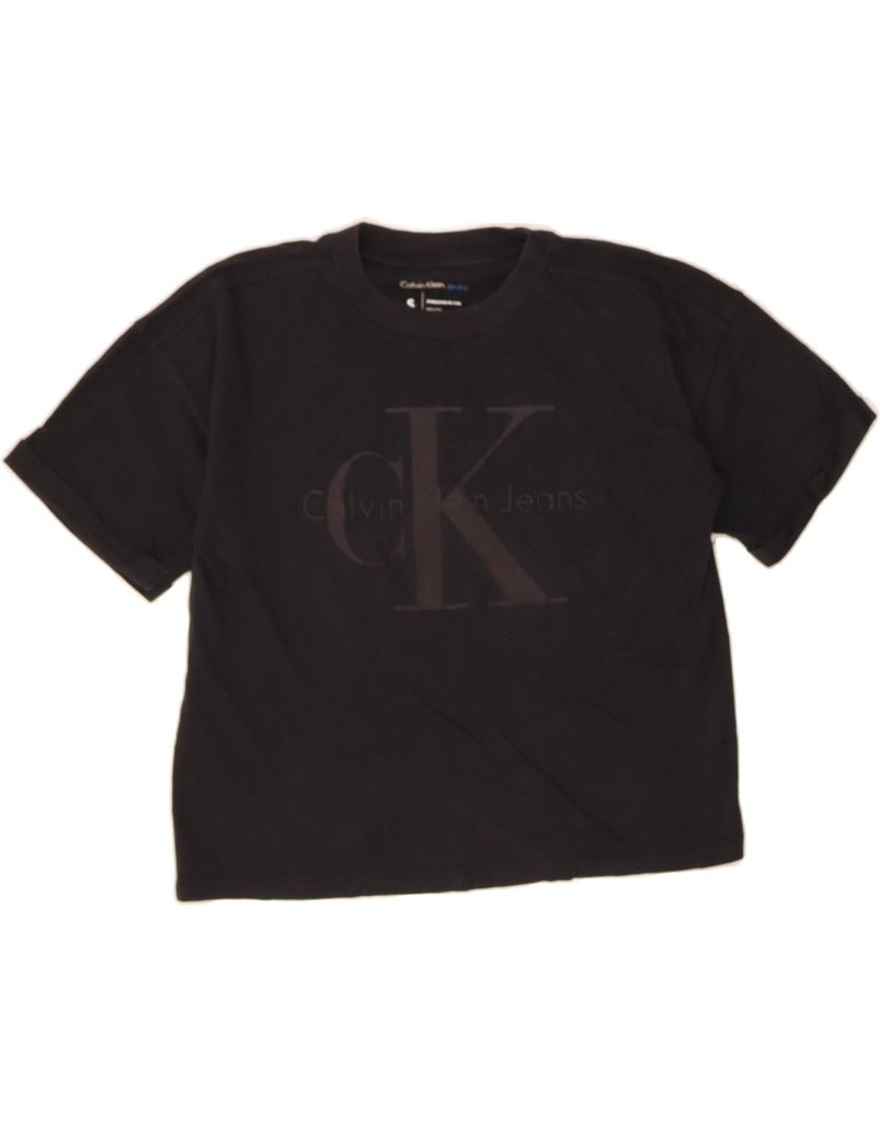 CALVIN KLEIN JEANS Womens Crop Graphic T-Shirt Top UK 10 Small Black Vintage Calvin Klein Jeans and Second-Hand Calvin Klein Jeans from Messina Hembry 