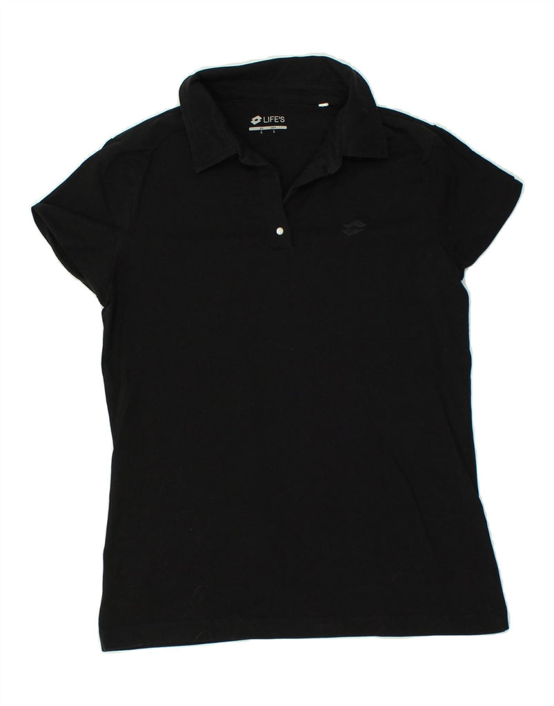 LOTTO Womens Polo Shirt UK 14 Large Black Cotton | Vintage Lotto | Thrift | Second-Hand Lotto | Used Clothing | Messina Hembry 