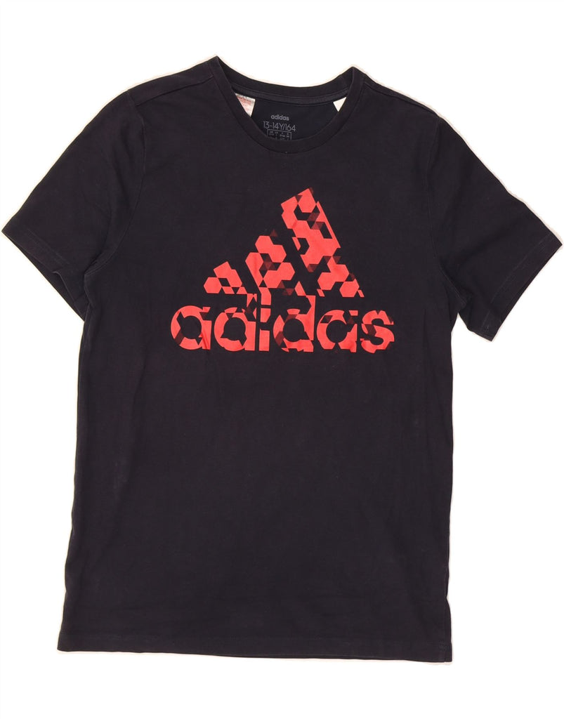 ADIDAS Boys Graphic T-Shirt Top 13-14 Years Navy Blue Cotton Vintage Adidas and Second-Hand Adidas from Messina Hembry 