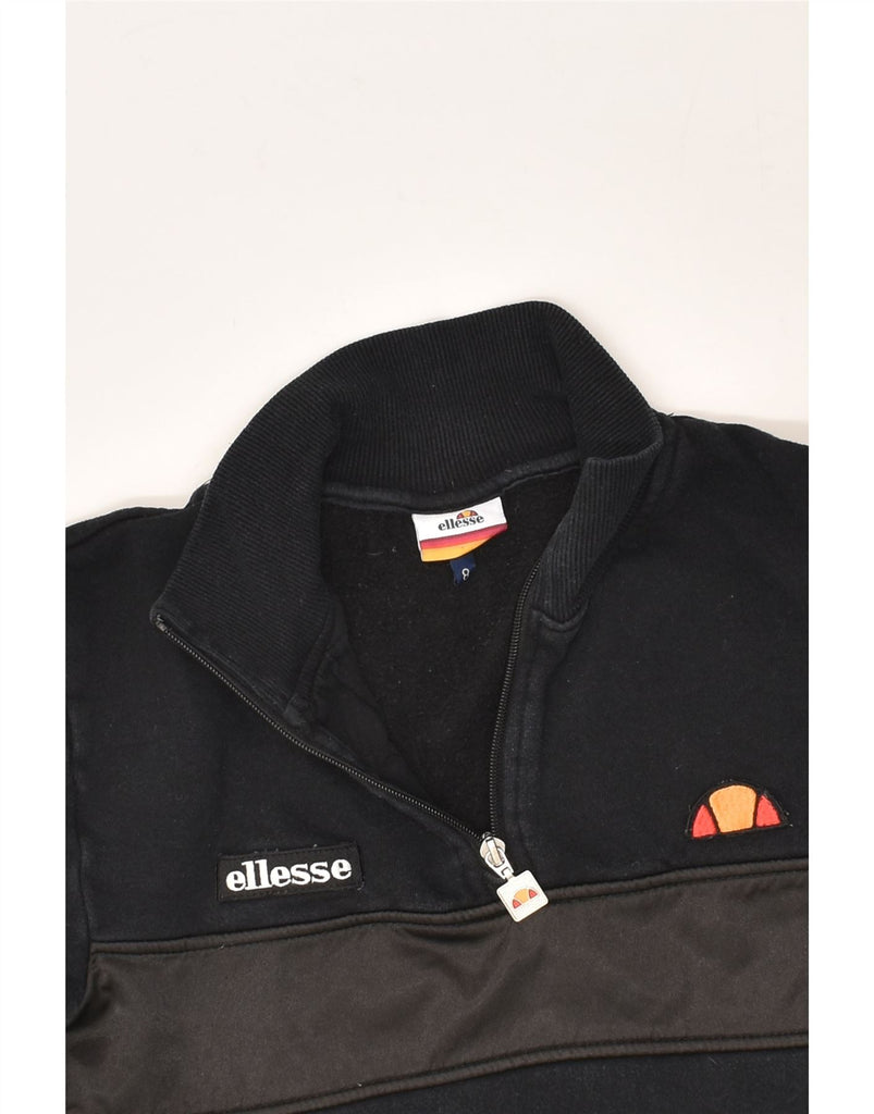 ELLESSE Womens Graphic Zip Neck Sweatshirt Jumper UK 8 Small Black Cotton | Vintage Ellesse | Thrift | Second-Hand Ellesse | Used Clothing | Messina Hembry 