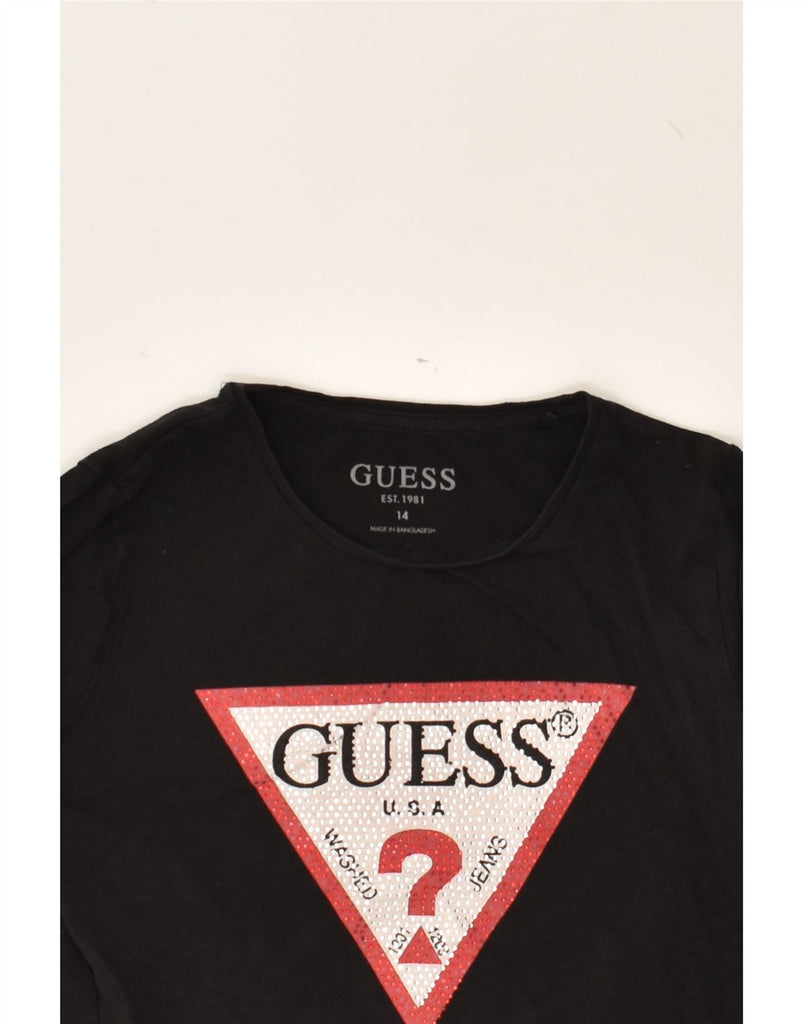 GUESS Girls Graphic Top Long Sleeve 13-14 Years Black Cotton | Vintage Guess | Thrift | Second-Hand Guess | Used Clothing | Messina Hembry 