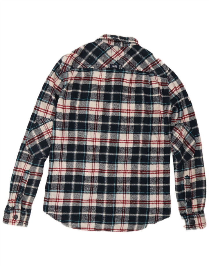 SUPERDRY Mens Flannel Shirt Small Navy Blue Check Cotton