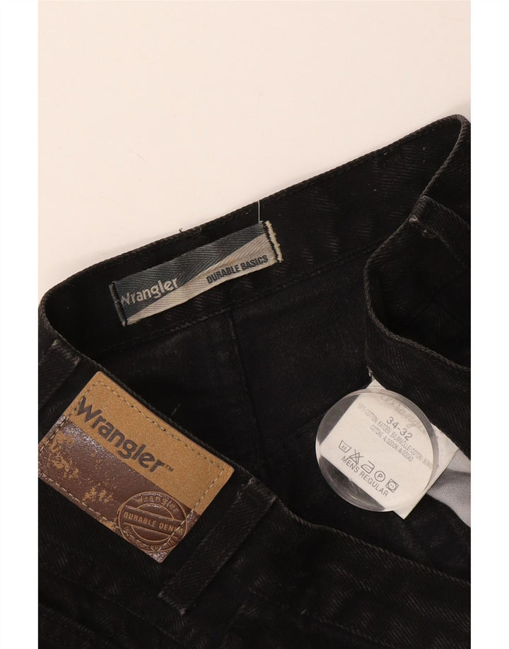 Wrangler Mens Regular Fit Straight Jeans W34 L32 Black Cotton