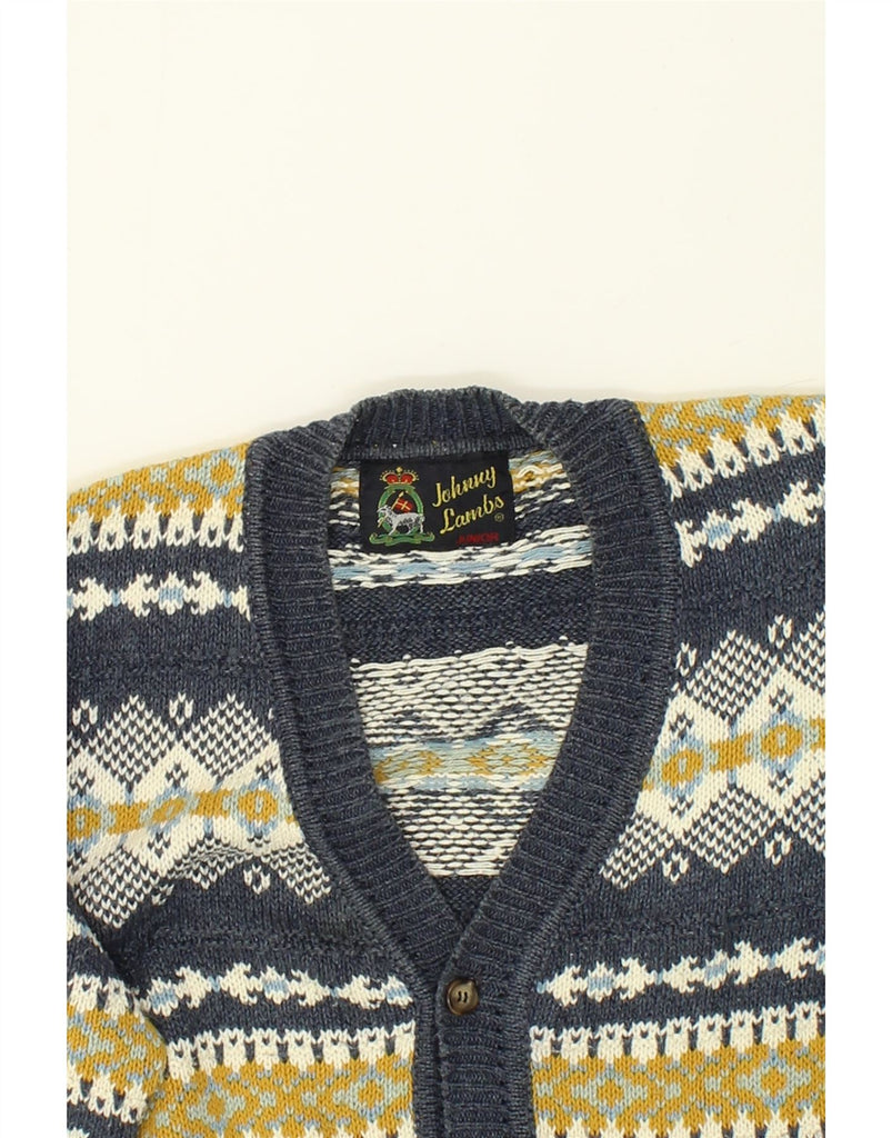 JOHNNY LAMBS Boys Cardigan Sweater 9-10 Years Grey Fair Isle Cotton | Vintage Johnny Lambs | Thrift | Second-Hand Johnny Lambs | Used Clothing | Messina Hembry 