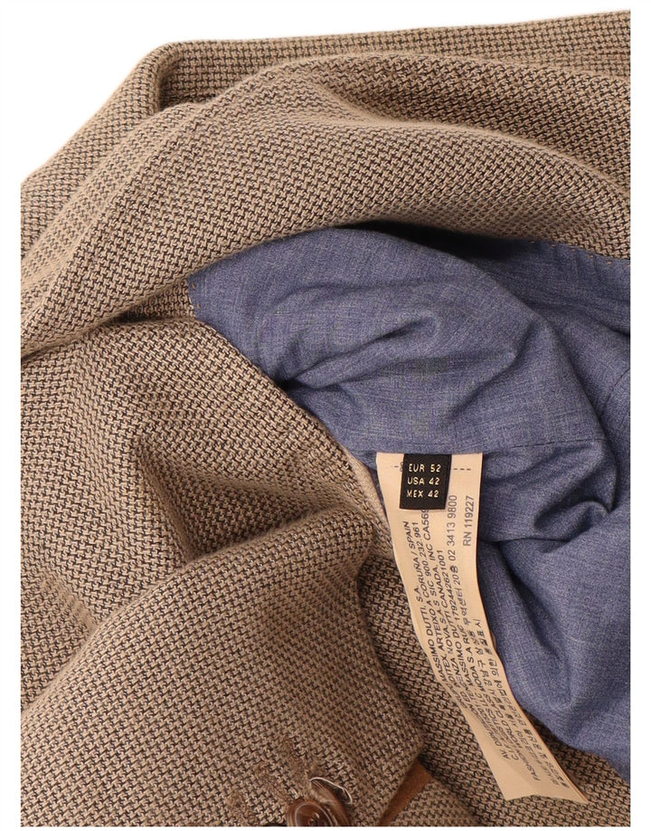 Massimo Dutti Mens Knit 2 Button Blazer Jacket EU 52 Large Beige Cotton