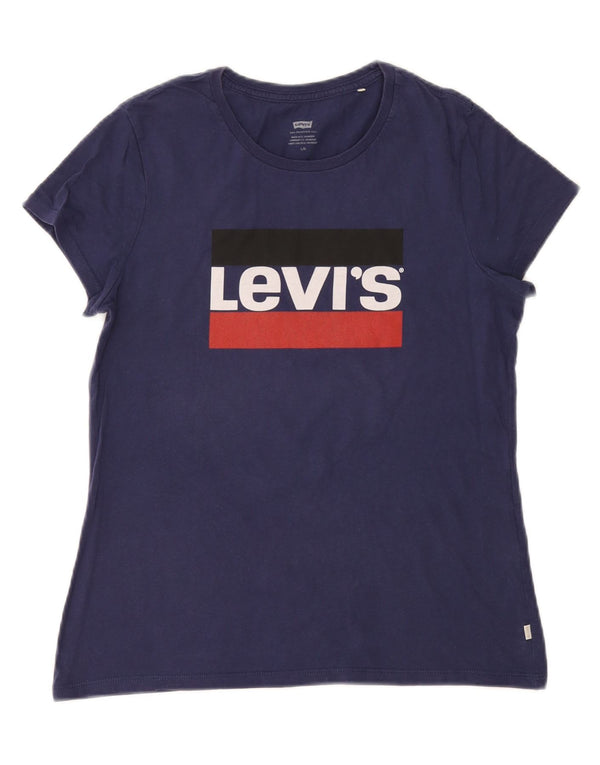 Levi's Womens Graphic T-Shirt Top UK 14 Large Navy Blue Cotton