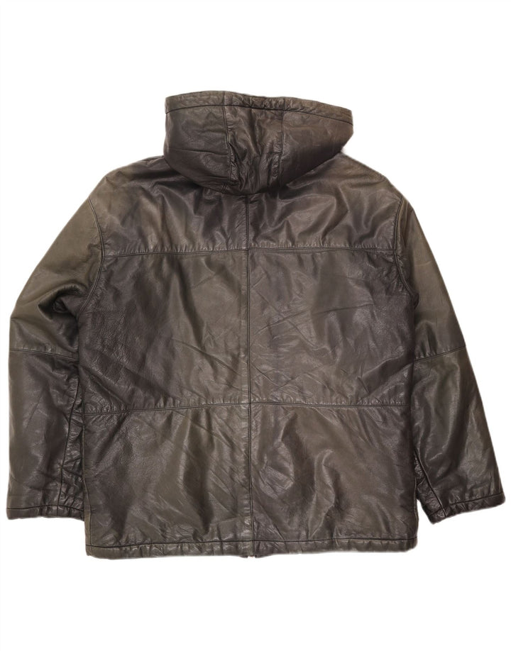 Conbipel Mens Hooded Loose Fit Leather Jacket IT 48 Medium Black Leather