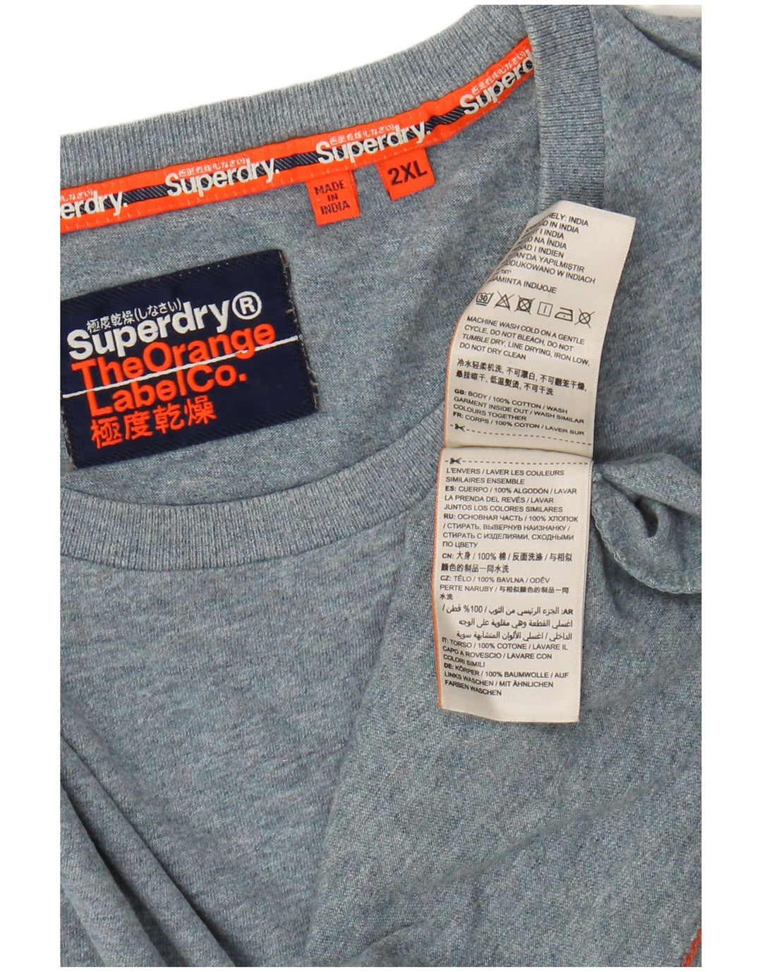 SUPERDRY Mens T-Shirt Top 2XL Blue Flecked Cotton