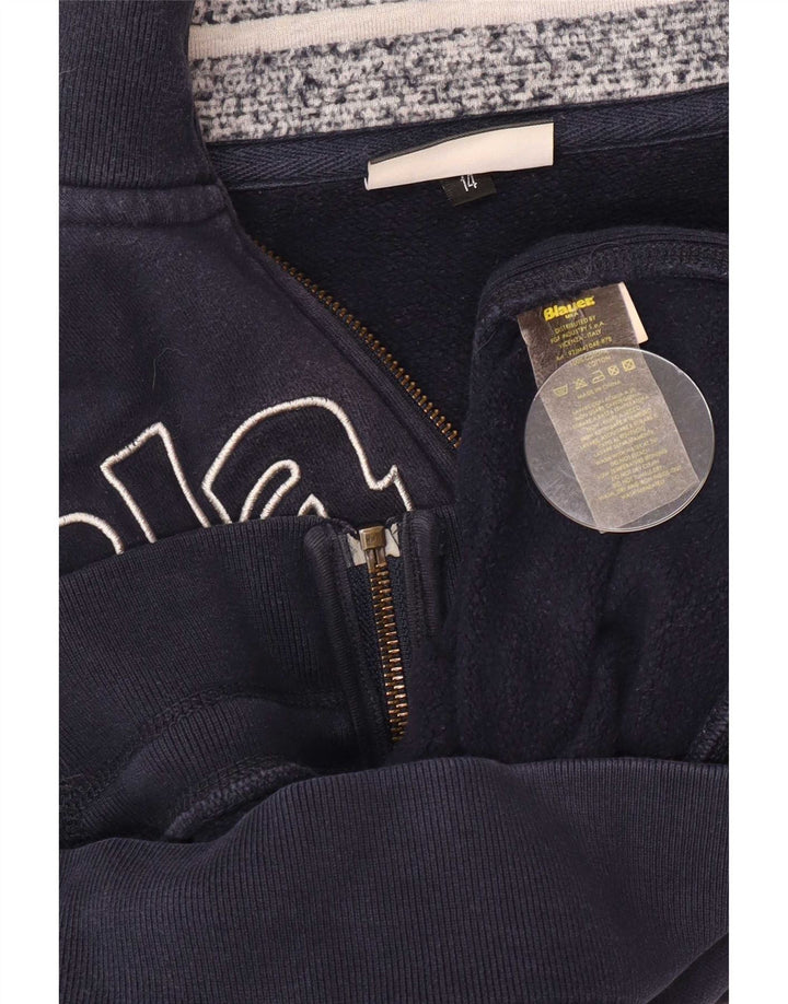 Blauer Womens Graphic Tracksuit Top Jacket UK 14 Large Navy Blue Cotton