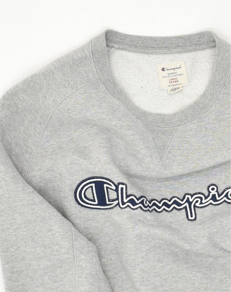 CHAMPION Womens Sweatshirt Jumper UK 16 Large Grey Cotton | Vintage Champion | Thrift | Second-Hand Champion | Used Clothing | Messina Hembry 