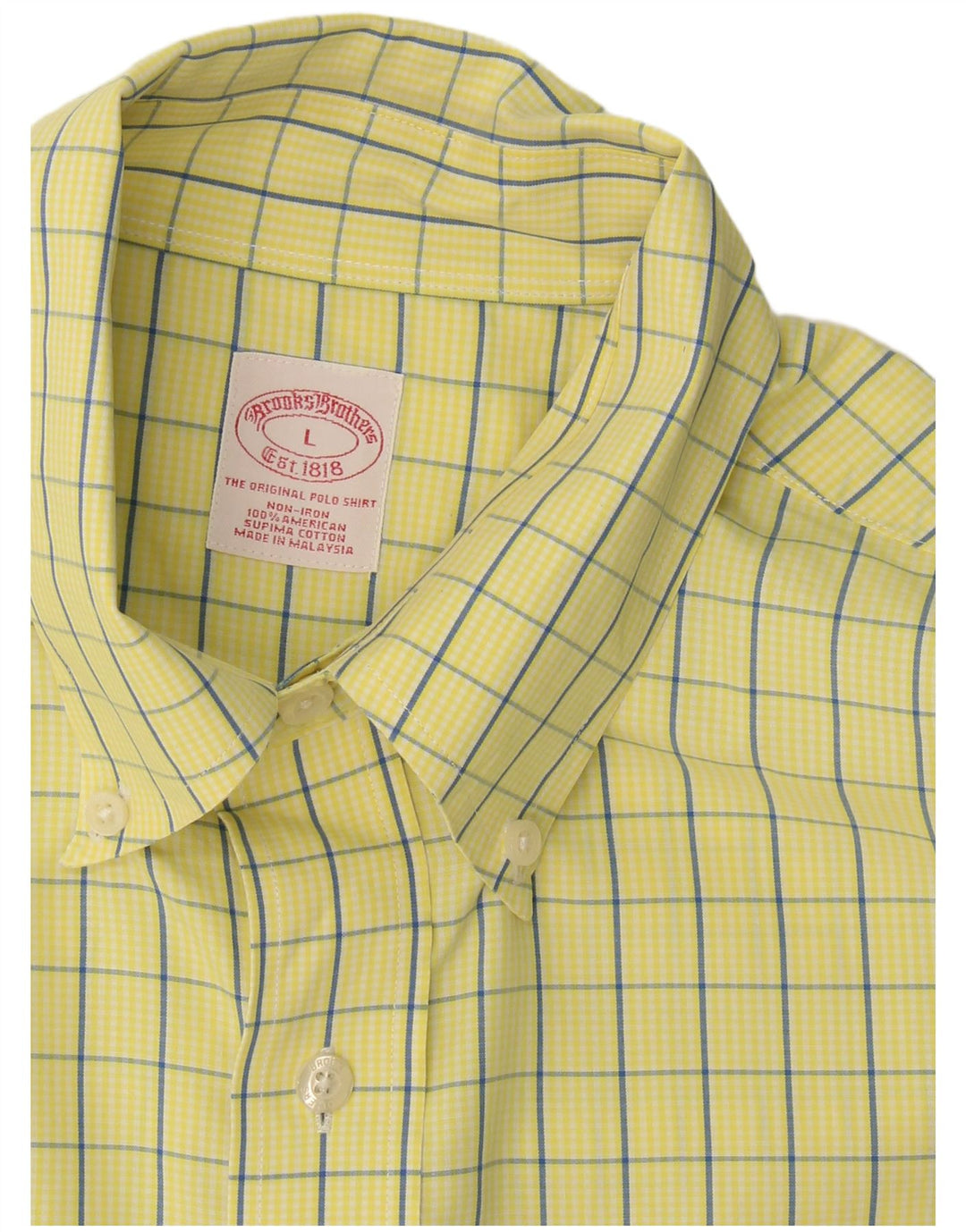 Brooks Brothers Mens Shirt Large Yellow Check Cotton