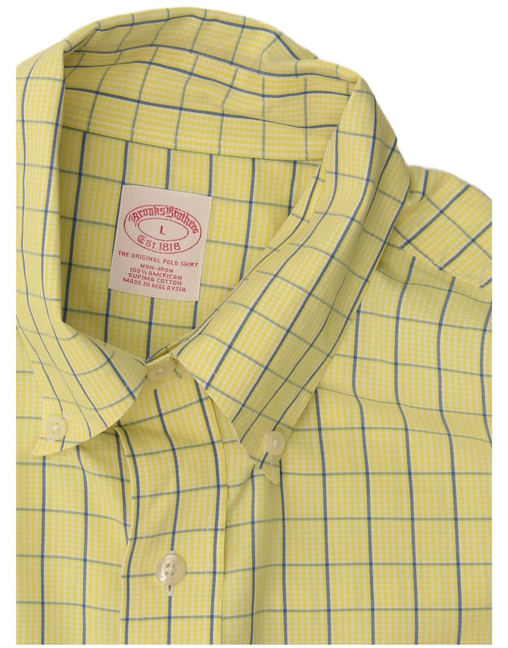 Brooks Brothers Mens Shirt Large Yellow Check Cotton