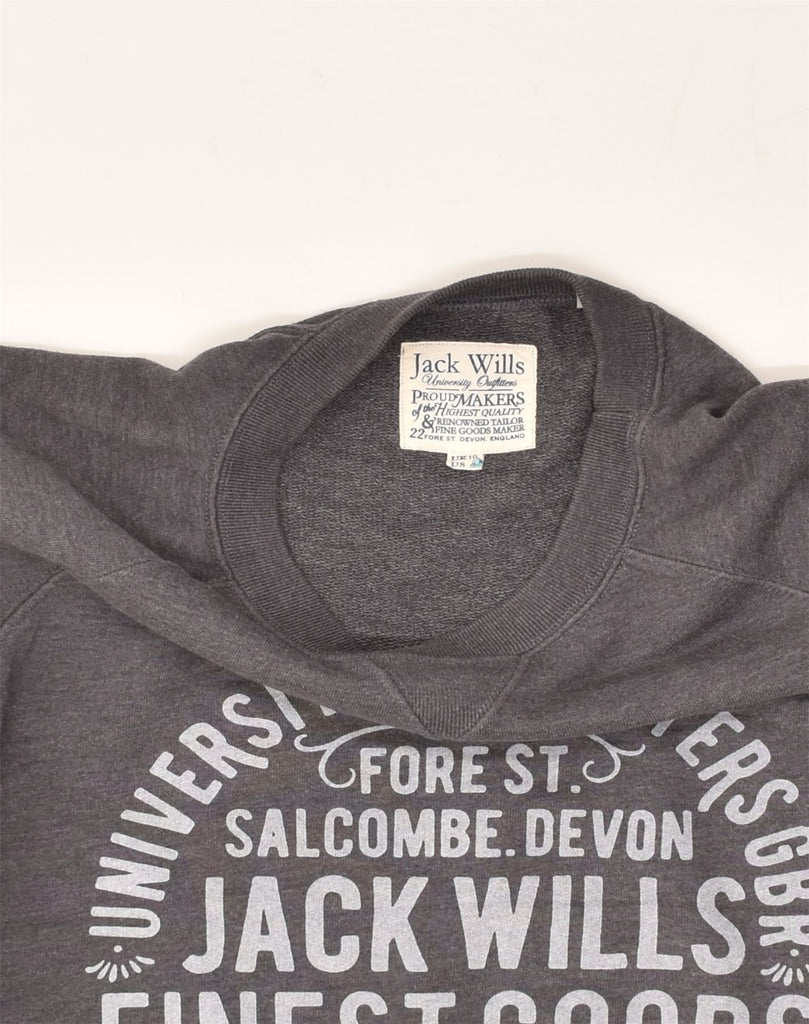 JACK WILLS Womens Graphic Sweatshirt Jumper UK 10 Small Grey Cotton | Vintage Jack Wills | Thrift | Second-Hand Jack Wills | Used Clothing | Messina Hembry 