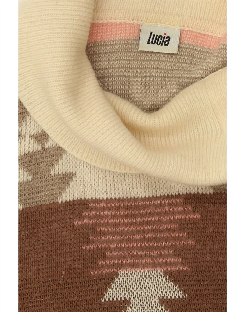 LUCIA Womens Roll Neck Jumper Sweater UK 12 Medium  Brown Fair Isle Aztec Vintage Lucia and Second-Hand Lucia from Messina Hembry 