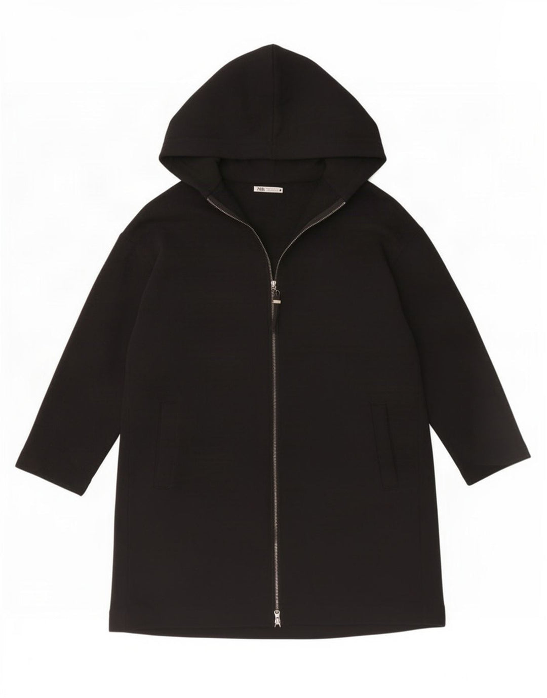 Zara Womens Longline Oversized Cardigan Sweater UK 14 Medium Black Cotton