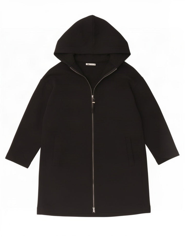 Zara Womens Longline Oversized Cardigan Sweater UK 14 Medium Black Cotton