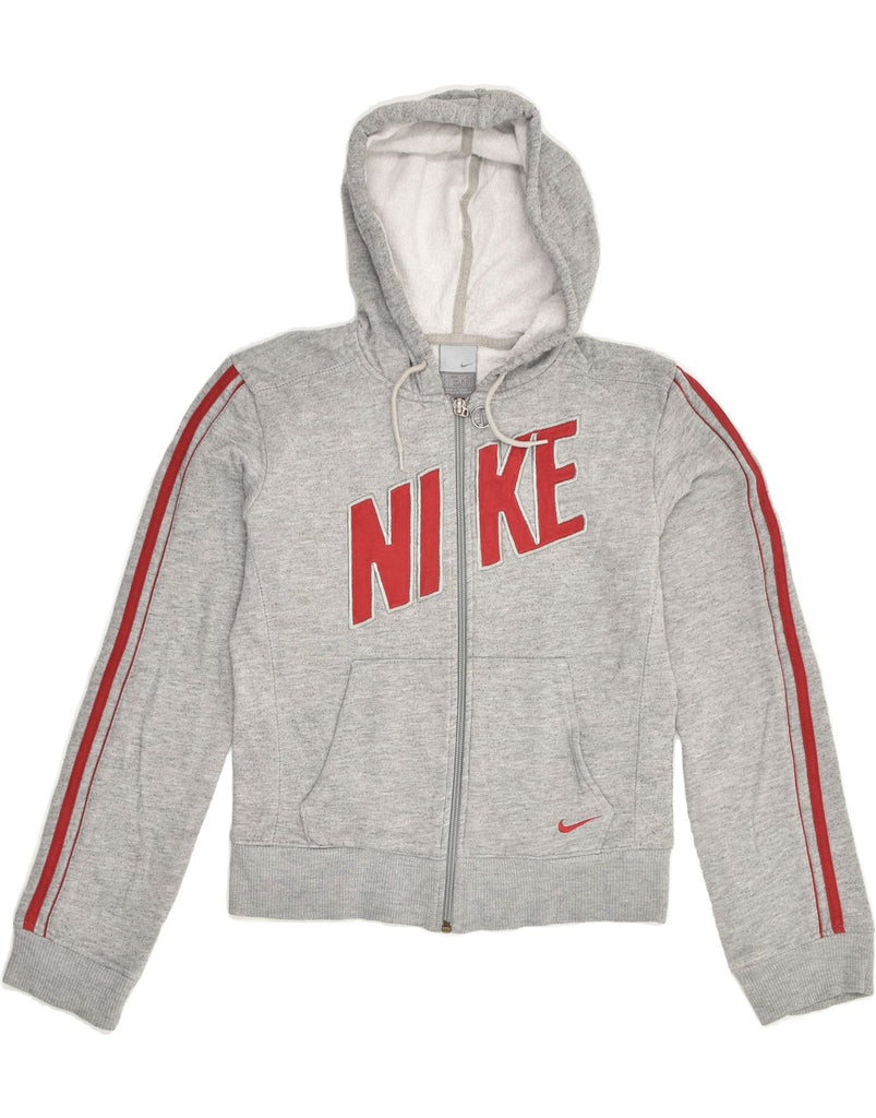 NIKE Girls Graphic Zip Hoodie Sweater 8-9 Years Grey Cotton | Vintage Nike | Thrift | Second-Hand Nike | Used Clothing | Messina Hembry 