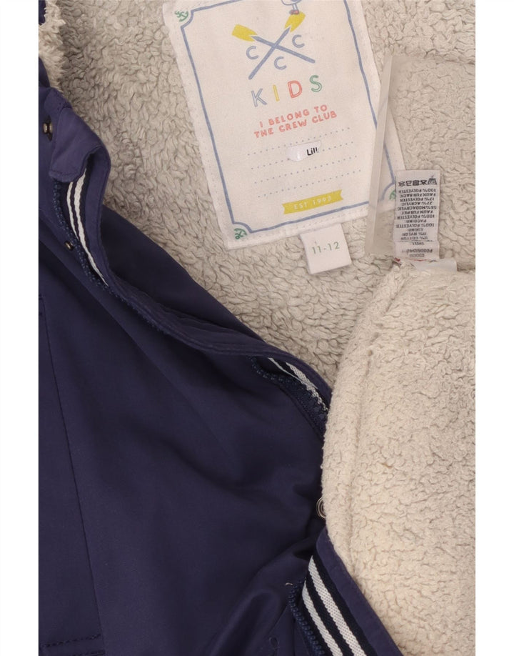 Crew Clothing Boys Hooded Sherpa Parka Jacket 11-12 Years Blue Polyester