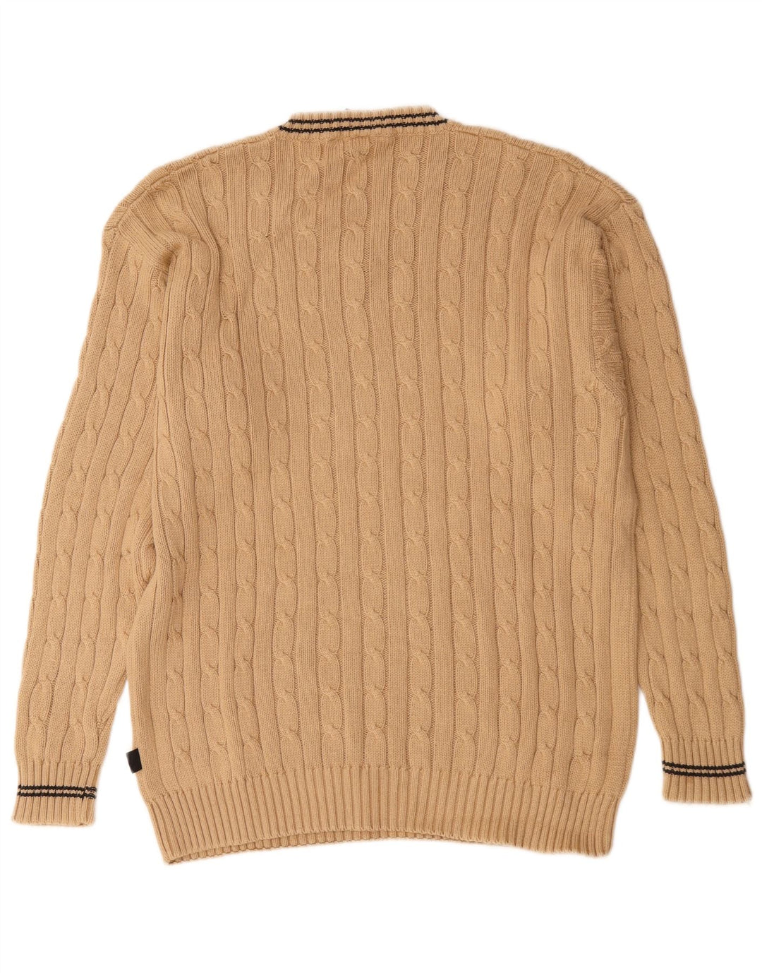 Vintage Mens V-Neck Jumper Sweater Large Beige Cotton