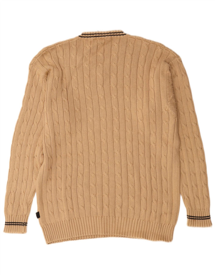 Vintage Mens V-Neck Jumper Sweater Large Beige Cotton
