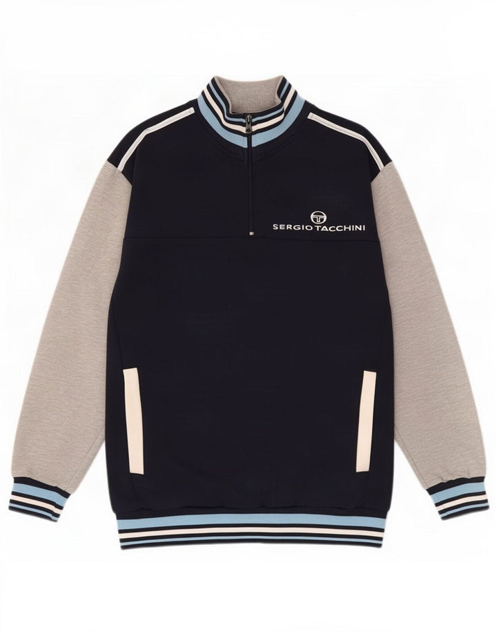 Sergio Tacchini Womens Graphic Sweatshirt Jumper UK 14 Medium Navy Blue