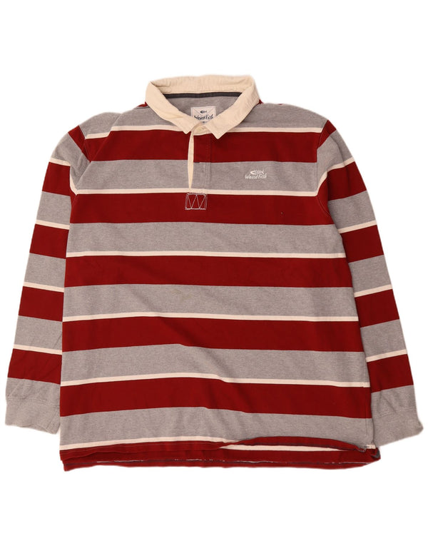 Weird Fish Mens Long Sleeve Rugby Polo Shirt 4XL Red Striped Cotton