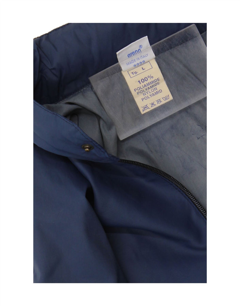 ARENA Mens Graphic Hooded Rain Jacket Large Navy Blue Colourblock Vintage Arena and Second-Hand Arena from Messina Hembry 