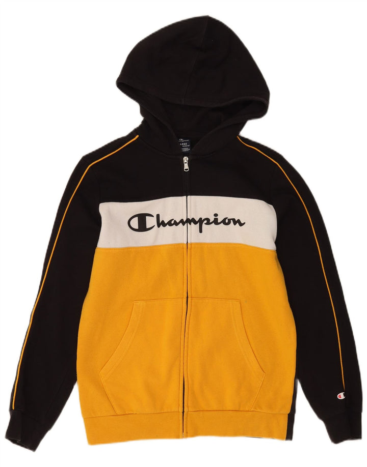 CHAMPION Boys Zip Hoodie Sweater 13-14 Years XL Navy Blue Colourblock