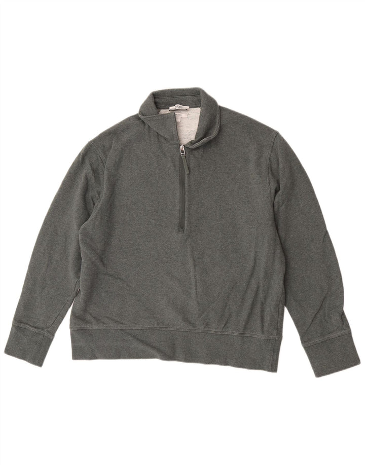 Cos Mens Relaxed Zip Neck Sweatshirt Jumper Medium Green Cotton